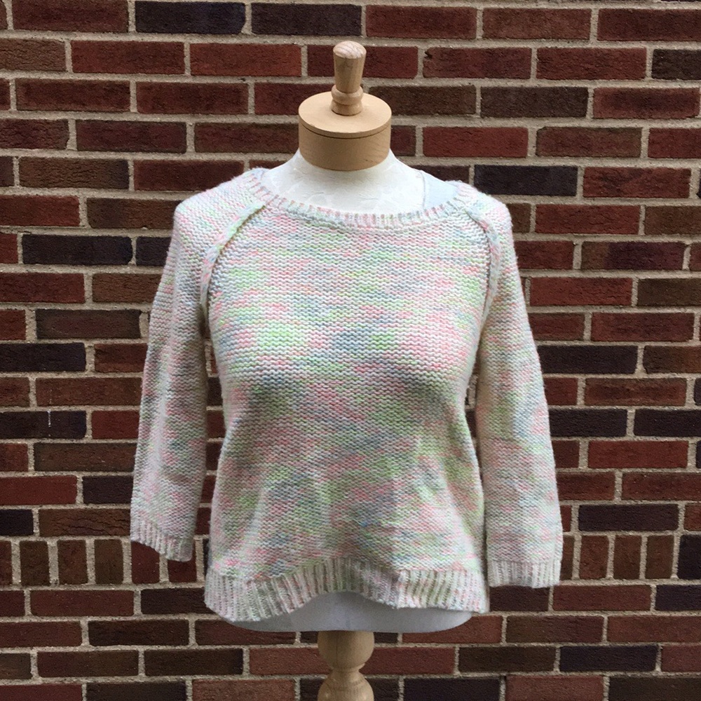 Anthro Moth Lambs Wool Knitted Pastel Multi Color Grandma Sweater size S